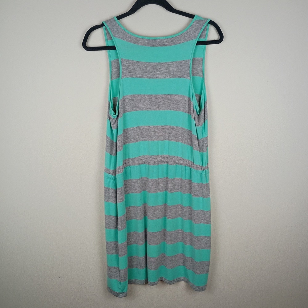 Olive & Oak Womens Mint Gray Striped Sleeveless Drawstring Waist Pocket Dress M - Picture 3 of 7